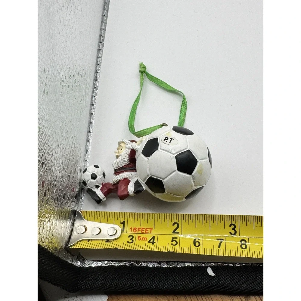 SANTA PLAYING SOCCER SOCCER BALLS Vintage‎ Christmas Ornament RESIN Vintage Coll